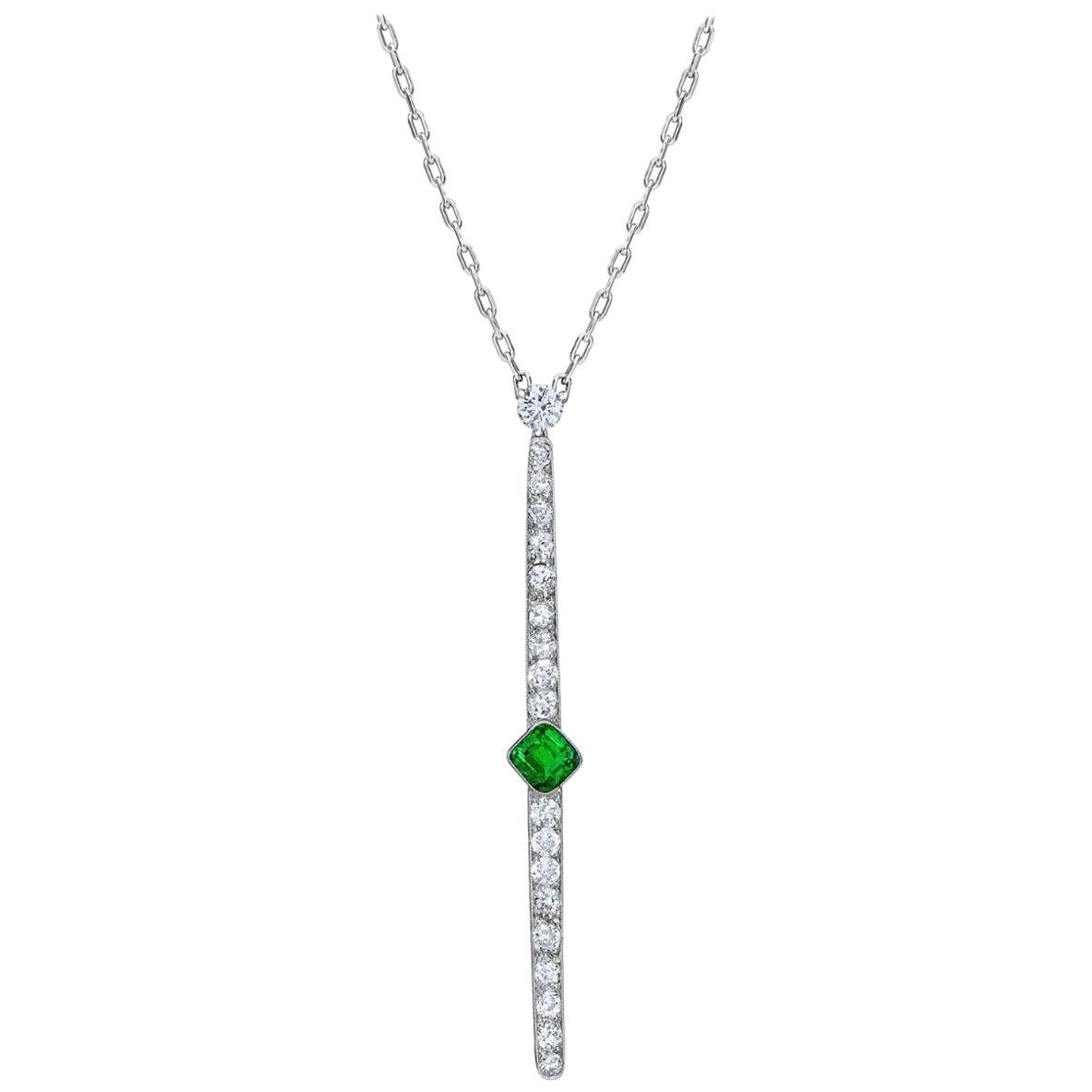 Columbian Emerald Diamond Bar Platinum Necklace