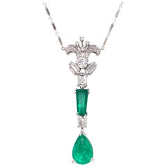 Columbian Emerald Diamond Estate Vintage Pendant Necklace 18 Karat White Gold