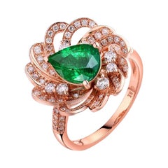 Columbian Emerald Diamond Ring 18 Karat Rose Gold
