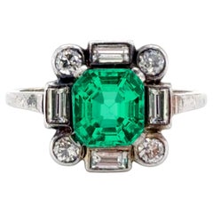Anello con diamante smeraldo colombiano da 2,09 carati GIA senza trattamento, originale del 1920, 18 carati