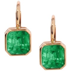 Columbian Emerald Drop Earrings Handmade Bezel Set 18 Karat Rose Gold