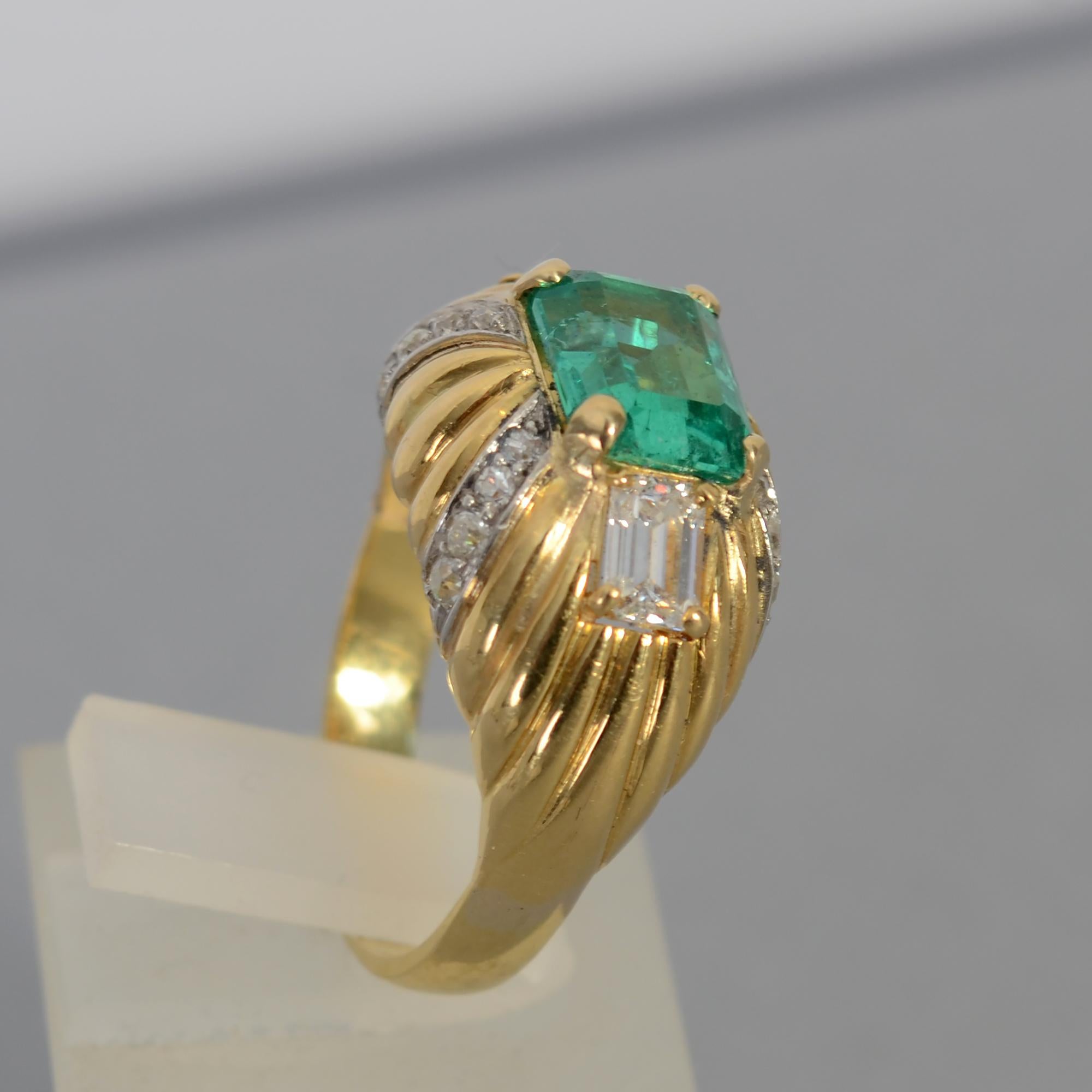 Emerald Cut Colombian Emerald No Heat GIA Ring with Diamonds