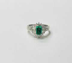 Columbian No Oil Emerald Octagonal Step Cut And Diamond Engagement Ring GIA
