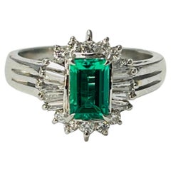 Columbian Emerald Octagonal Step Cut And Diamond Engagement Ring In Platinum GIA