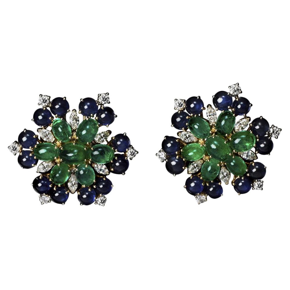Veschetti Emerald, Sapphire and Diamond Earrings For Sale
