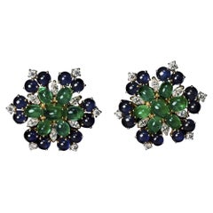 Veschetti Emerald, Sapphire and Diamond Earrings