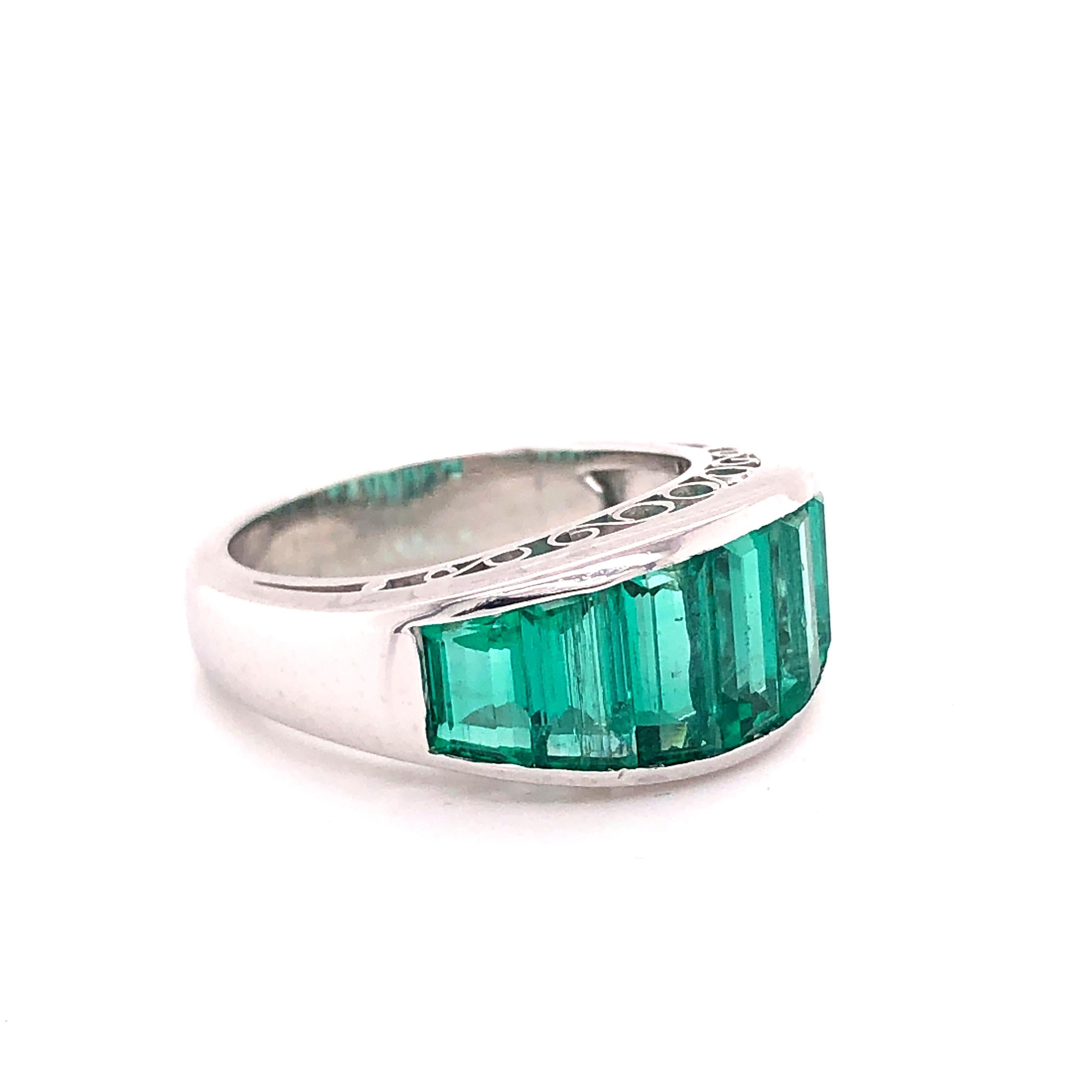 Emerald Cut Columbian Emerald Step Cut Ring Platinum 4.50 Carat