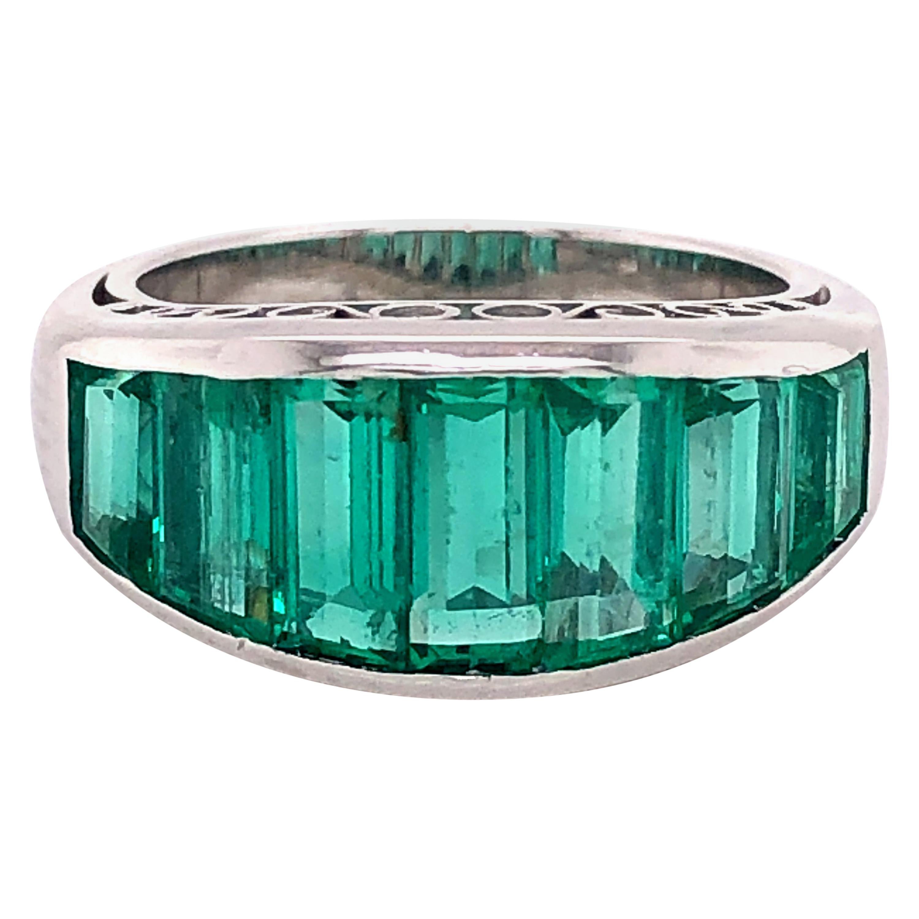 Columbian Emerald Step Cut Ring Platinum 4.50 Carat