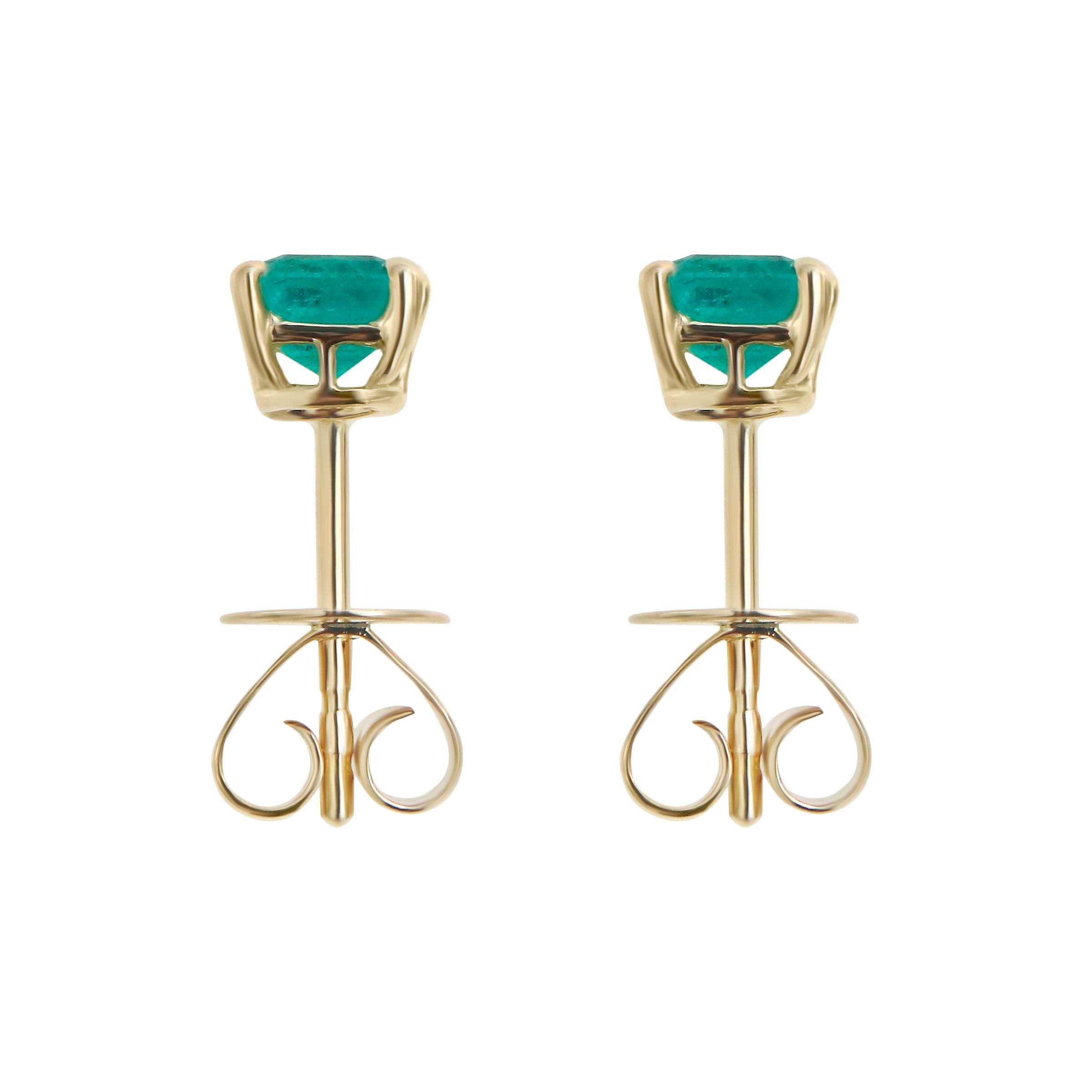 Colorful Emerald Studs in 18K Yellow Gold

These vibrant emerald studs may be petite at .86 cts, but their color packs a powerful punch. Set in rich 18K yellow gold, the vivid green stones from Columbia radiate brilliance, offering a bold splash of