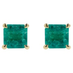 Boucles d'oreilles en or jaune 18k pour émeraudes de Colombie