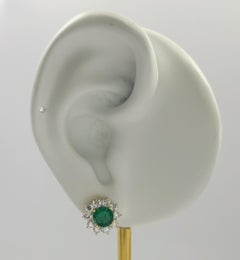 Columbian Emerald with Diamond Earrings set in 18K Gold Settings
