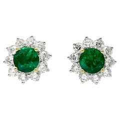 Columbian Emerald with Diamond Earrings set in 18K Gold Settings