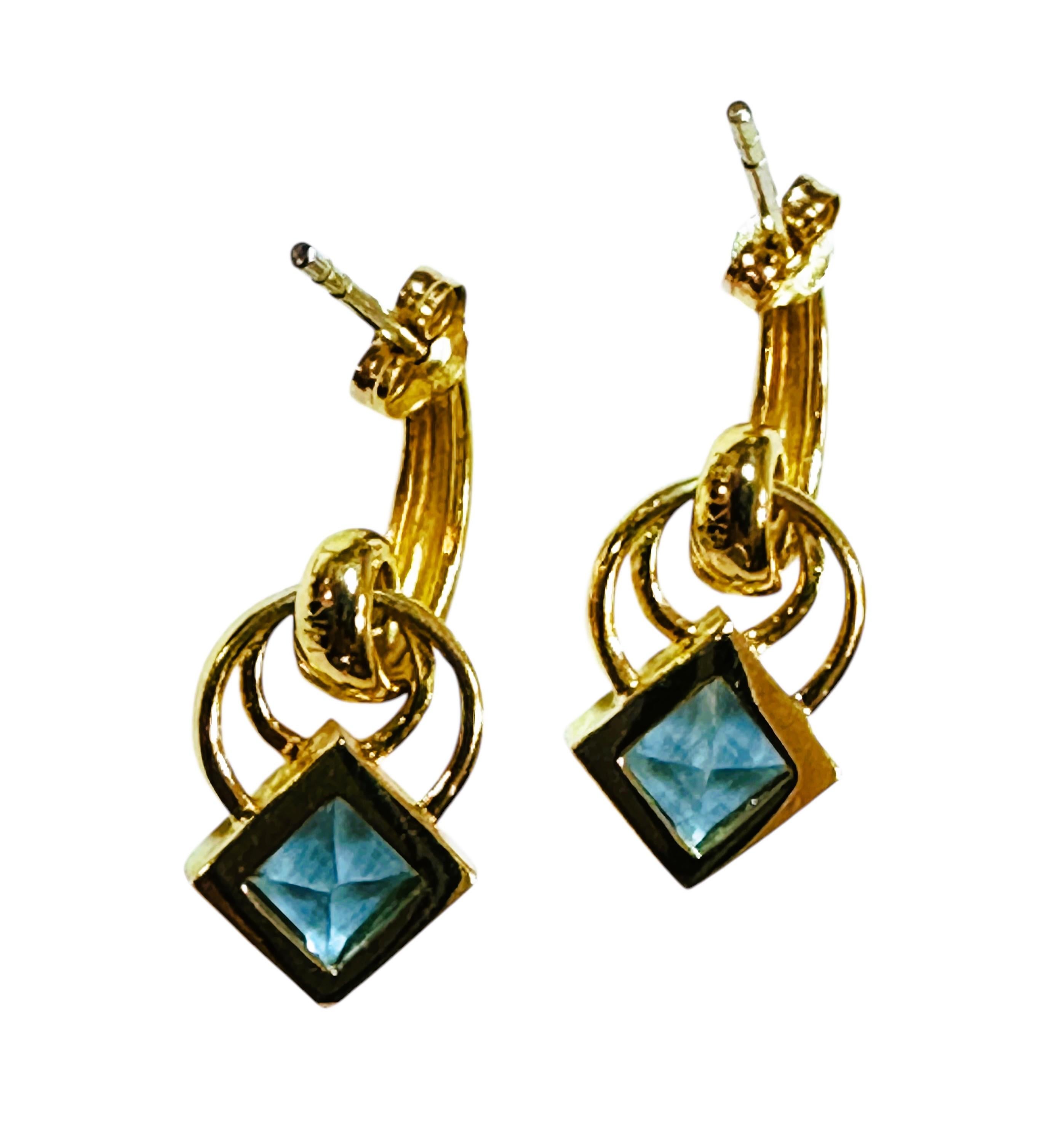 Columbian Emeralds Int'l 14k Yellow Gold 1.42 Carat Blue Topaz Earrings In Excellent Condition In Eagan, MN