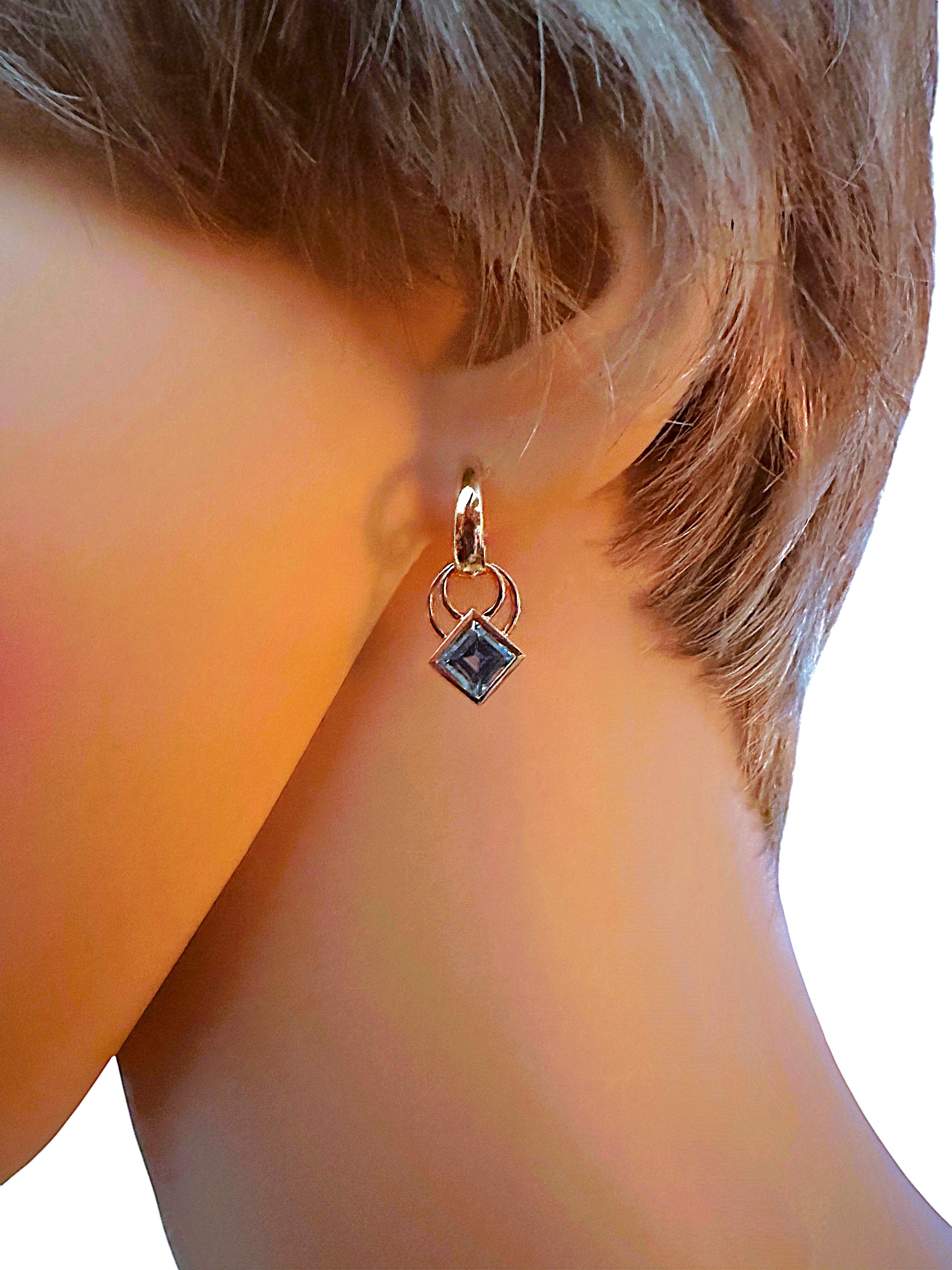 Columbian Emeralds Int'l 14k Yellow Gold 1.42 Carat Blue Topaz Earrings 1
