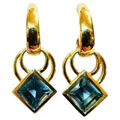 Columbian Emeralds Int'l 14k Yellow Gold 1.42 Carat Blue Topaz Earrings