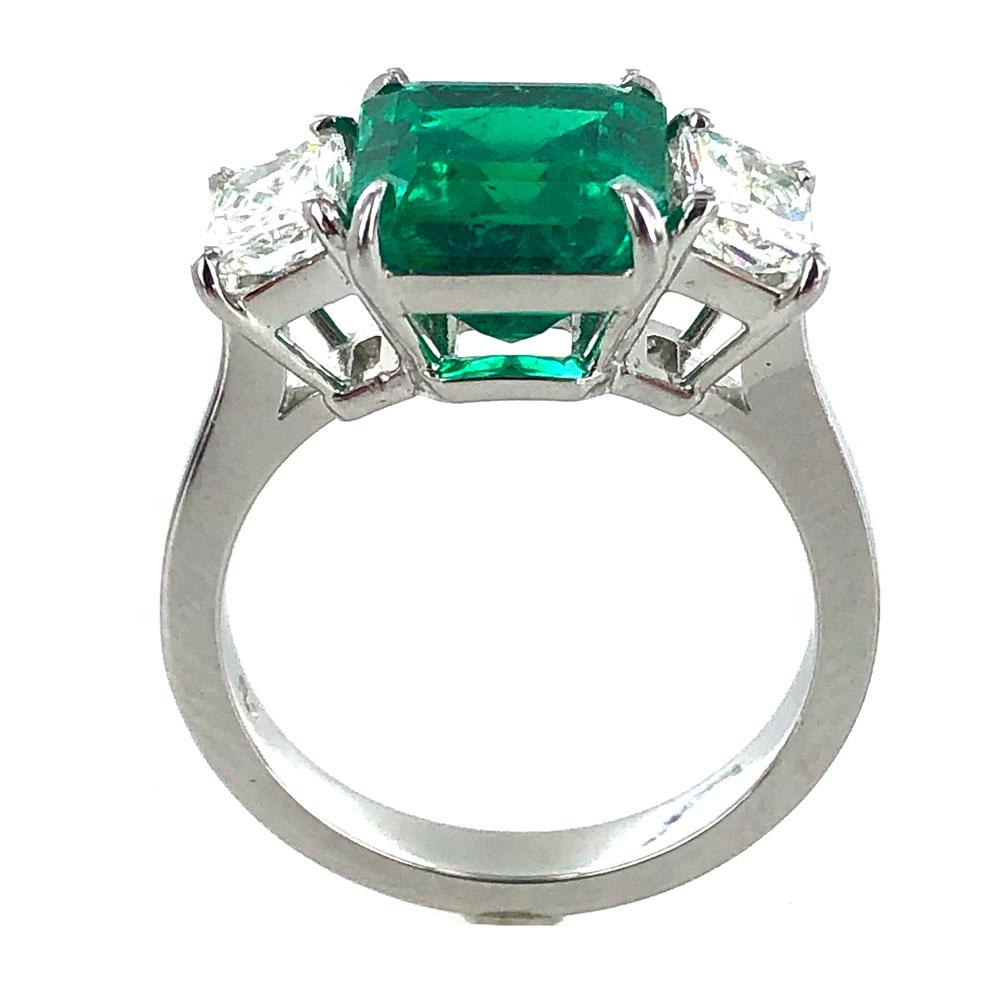 Colombian Natural Emerald Diamond Platinum Three-Stone Ring GIA Certified 1