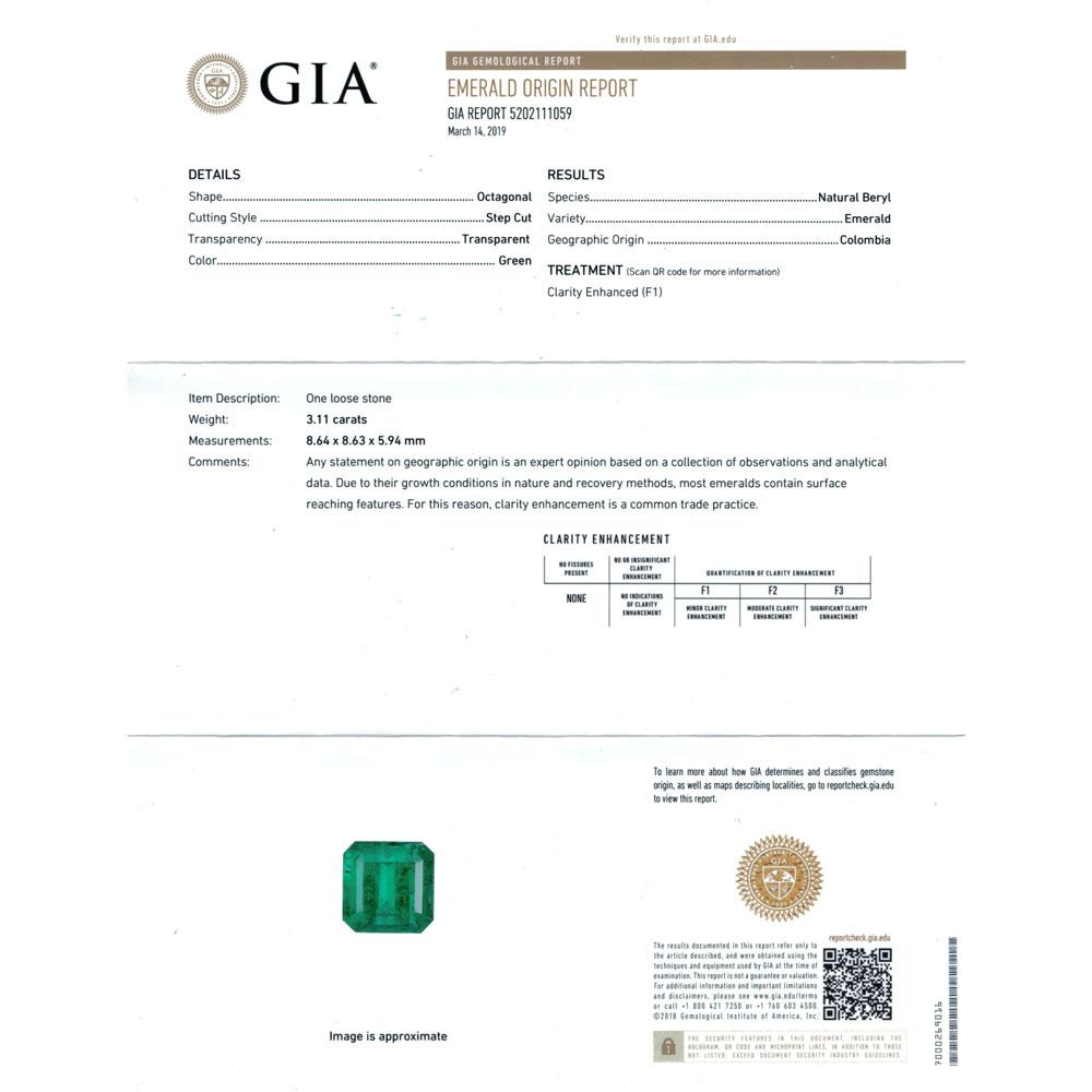 Colombian Natural Emerald Diamond Platinum Three-Stone Ring GIA Certified 2