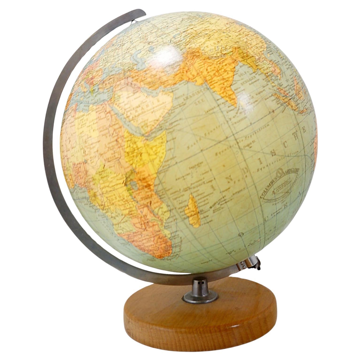 Columbus Aardglobe par W. Kaden, globe en verre illuminé, années 1960 en vente