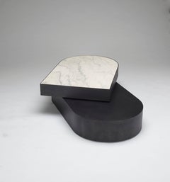 Columbus Coffee Table in Blackened Steel and Honed Marble by Jonathan Nesci