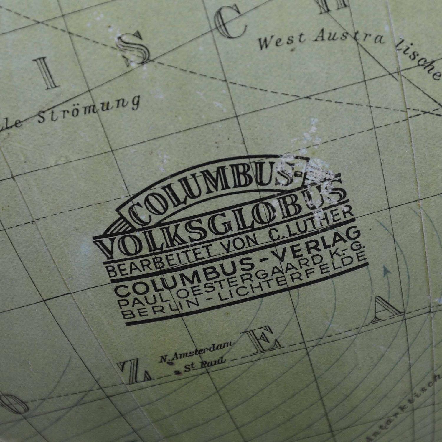 20th Century Columbus Earth Globe by Paul Oestergaard - Berlin ca. 1900 For Sale