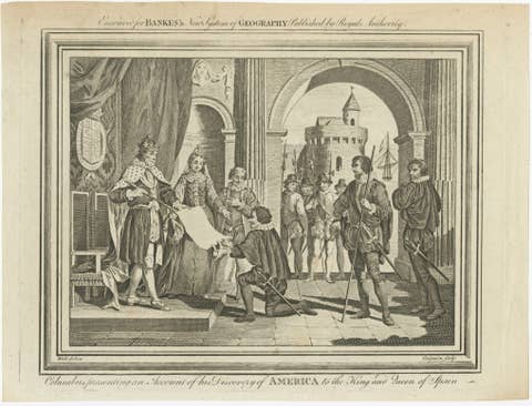 Columbus Presenting Discovery of America to Ferdinand & Isabella, 1787