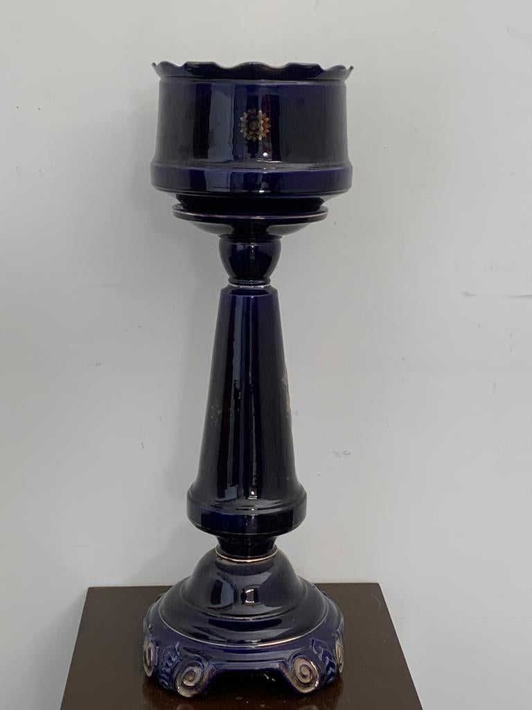 Säule und Vase aus goldkobaltblauer Keramik und Abziehbildern, 1920er Jahre, 2er-Set im Angebot 5