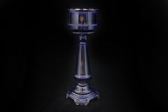 Column and Vase in Gold Cobalt Blue Ceramic and Decals, 1920s, Set of 2