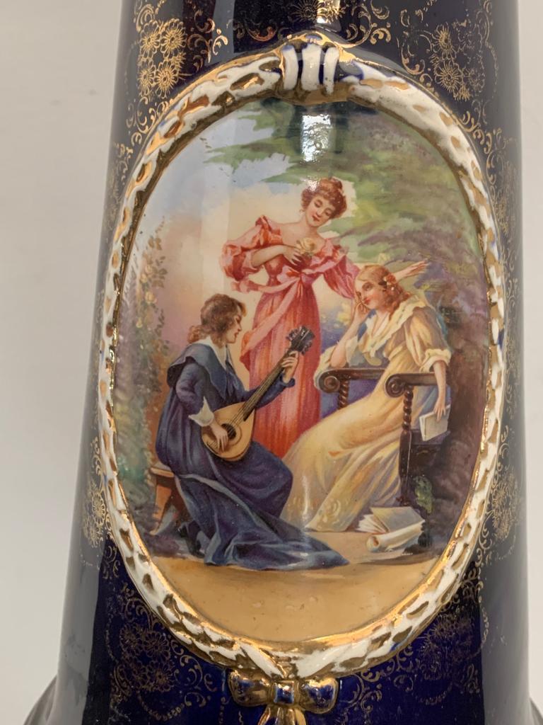 Säule und Vase aus goldkobaltblauer Keramik und Abziehbildern, 1920er Jahre, 2er-Set im Angebot 2