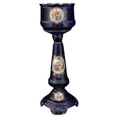 Columne et vase en céramique bleu cobalt doré et décorations, années 1920, lot de 2