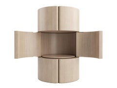 Contemporary Curvy Column Bar / Cabinet Rift Oak Wood by Black Table Studio