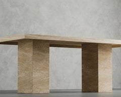 Mesa de Comedor de Travertino con Base de Columna, Hecha a Medida, 76x36 Pulgadas
