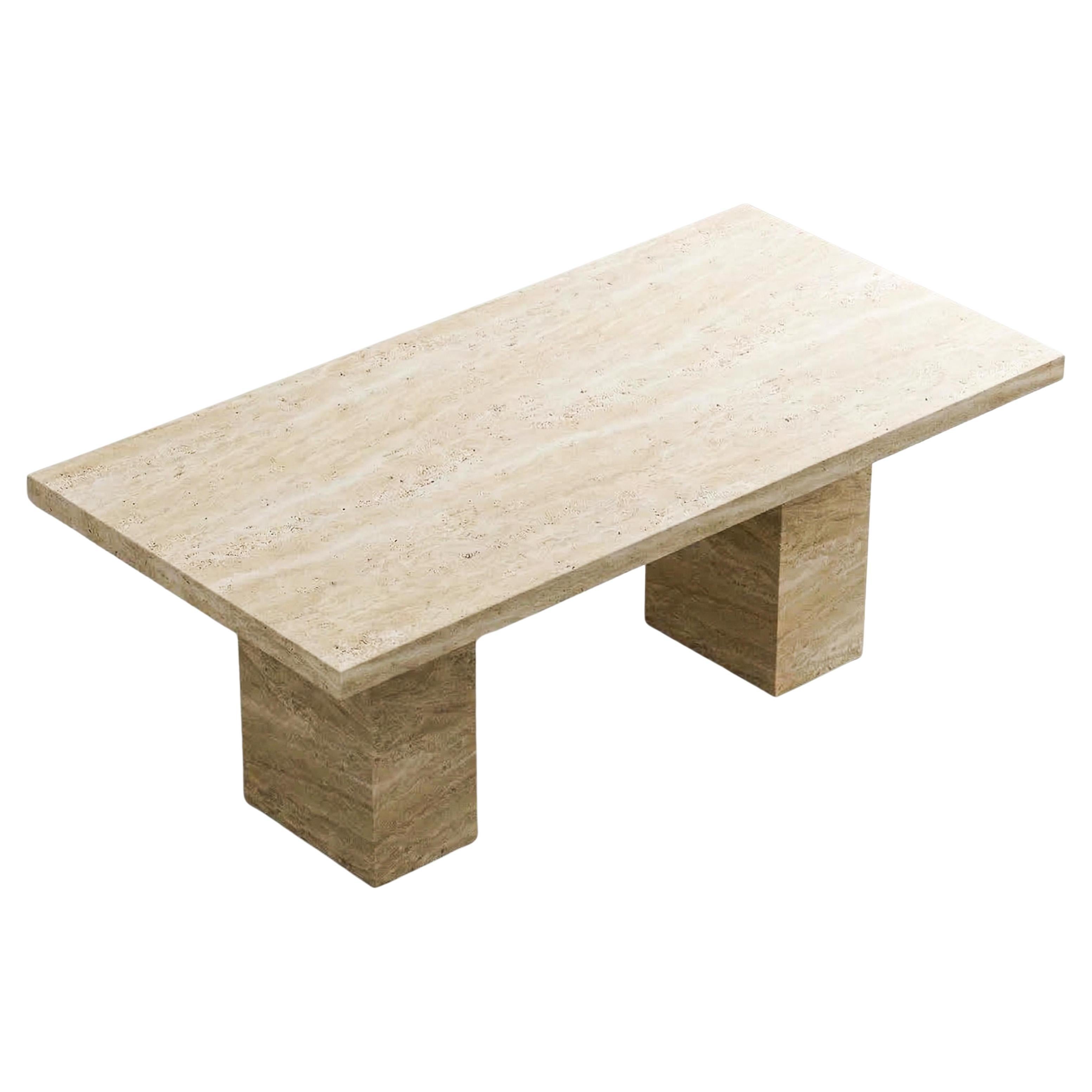 Column Base Travertine Dining Table, Custom Made, 76x36 Inches For Sale