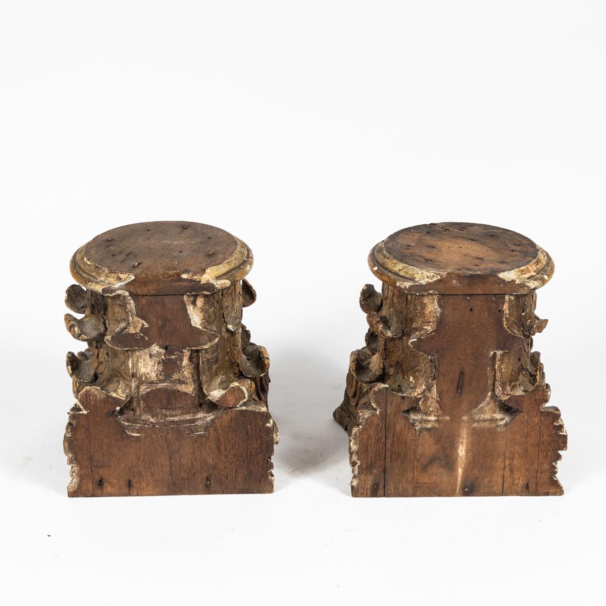 Carved 19th Century French Wooden Column Capitals For Sale