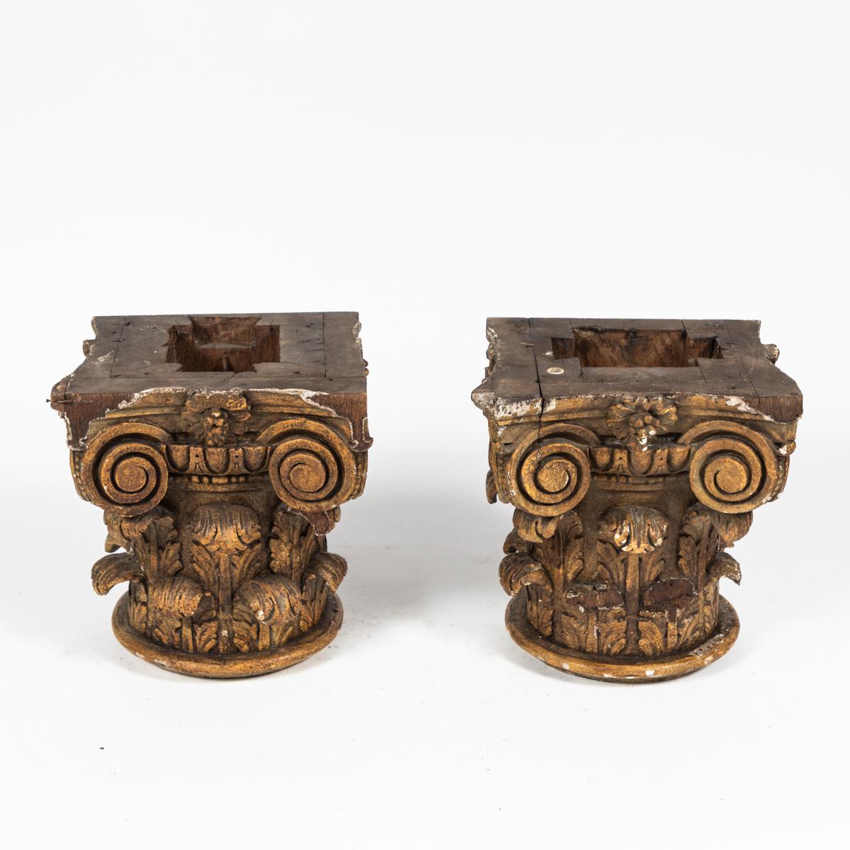 Mid-19th Century 19th Century French Wooden Column Capitals For Sale