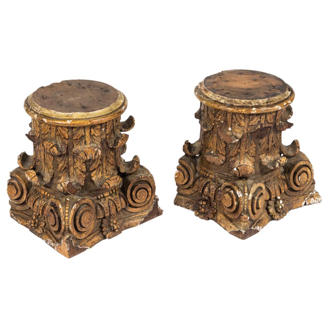 19th Century French Wooden Column Capitals For Sale