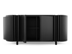 Contemporary Curvy Column Console Table Black Ash Wood by Black Table Studio