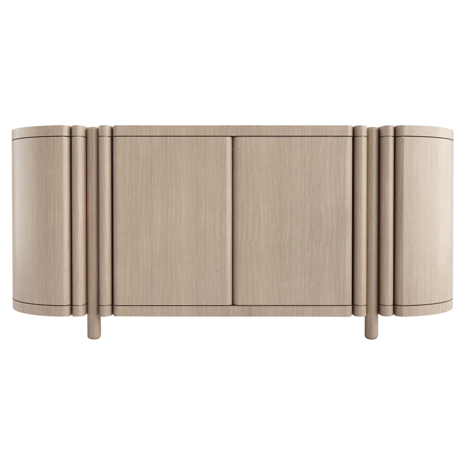 Contemporary Curvy Column Konsole Rift Oak Wood von Black Table Studio