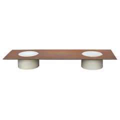 Column Contemporary Coffee Table in Porcelain and Corten Steel 