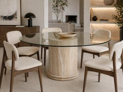 COLUMN Dining Table Daino Marble Italy Round Glass Top MidCentury 1980s Design