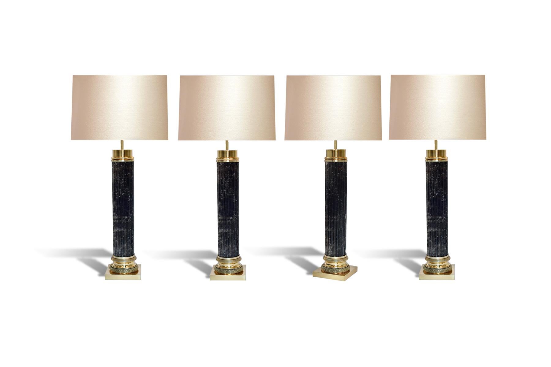Contemporary Column Form Smoky Rock Crystal Lamps by Phoenix For Sale