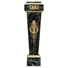 Column in Green Marble Veneer and Gilt Bronze Decoration, Empire Style