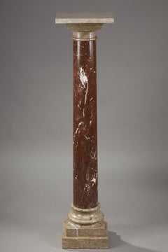 Column in Red and Grey Marble from the 19th Century