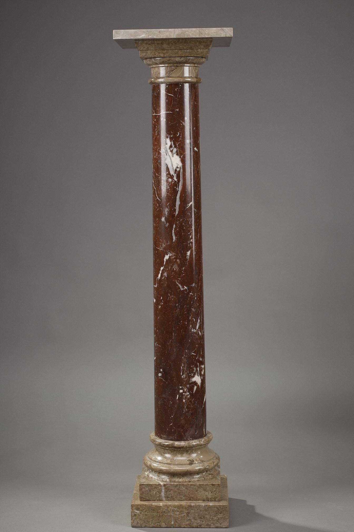 Classical Greek Column in Red and Grey Marble from the 19th Century