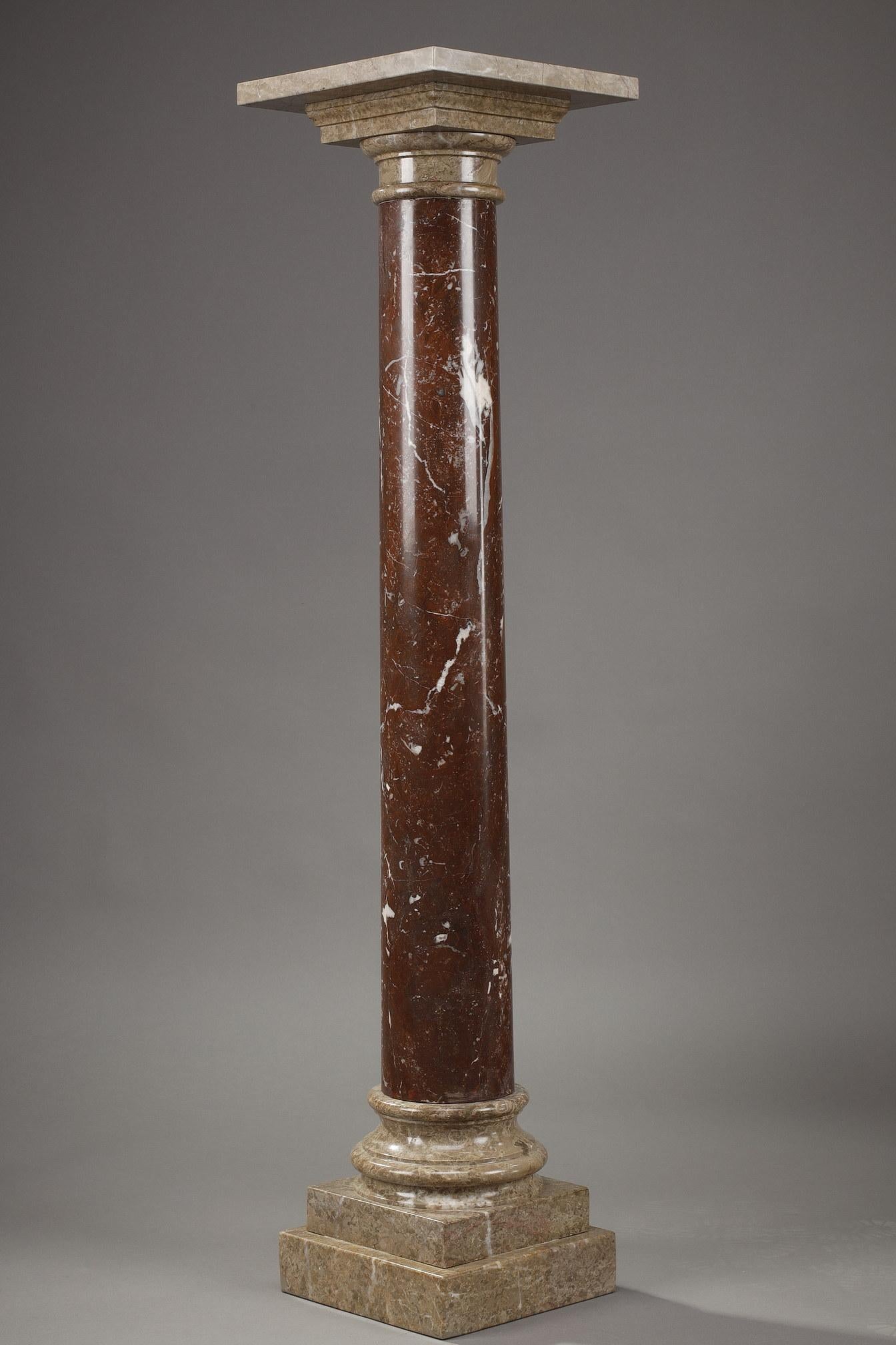 French Column in Red and Grey Marble from the 19th Century