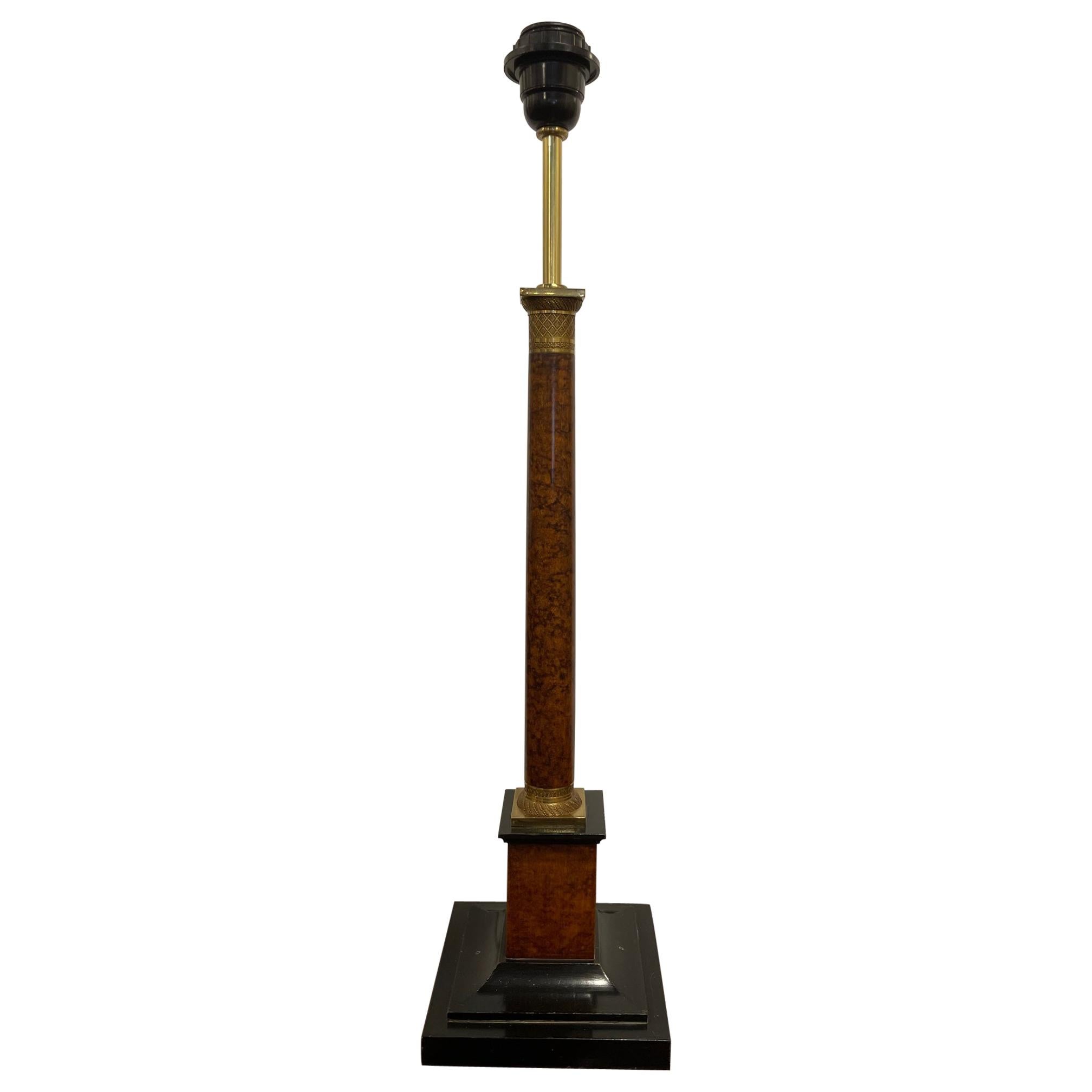 Column Lamp on a Wood Base and Brass Decorative Fittings, 20th Century For Sale