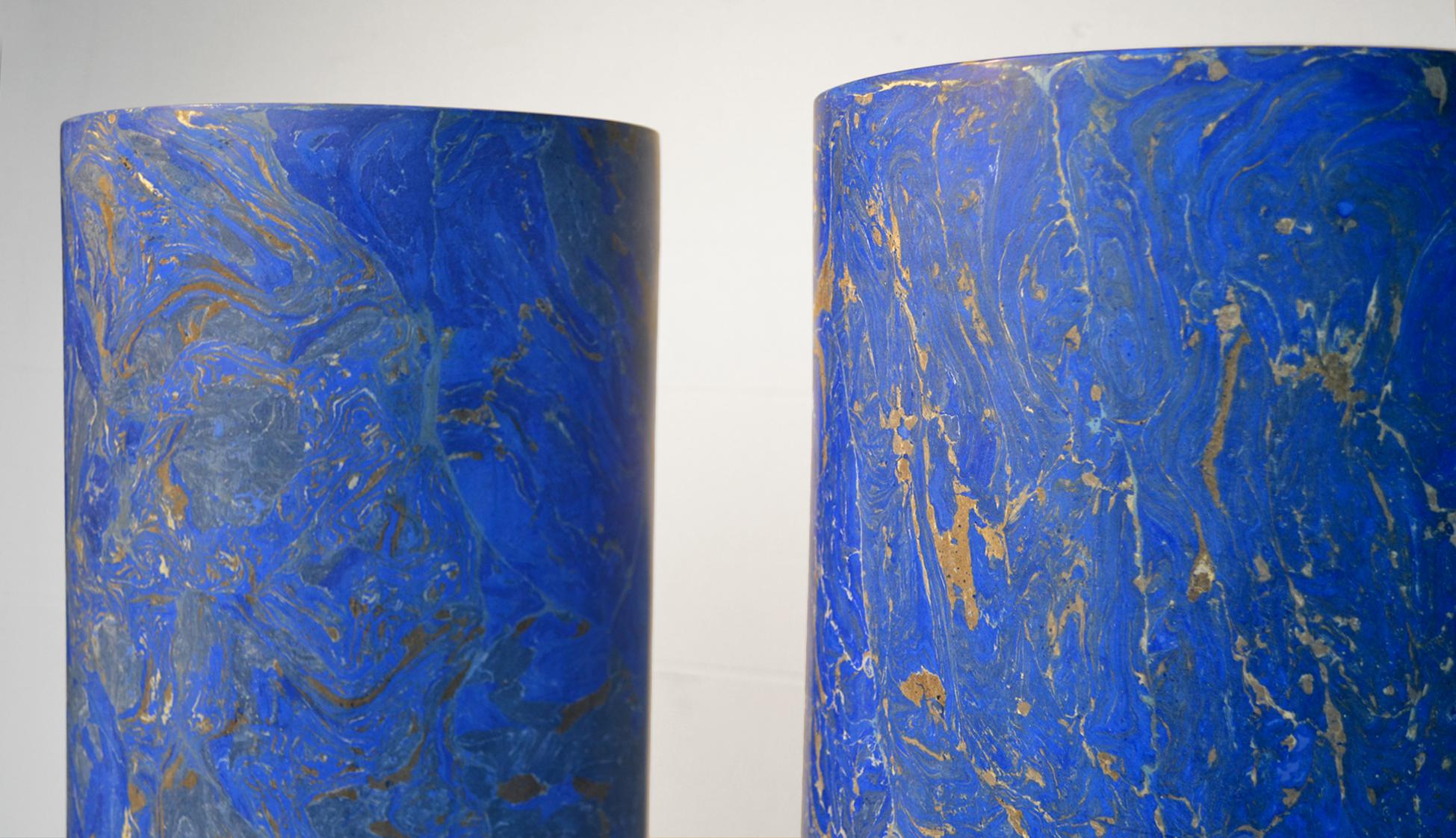 Adam Style Column Marbled Blue Scagliola Handmade in Italy For Sale