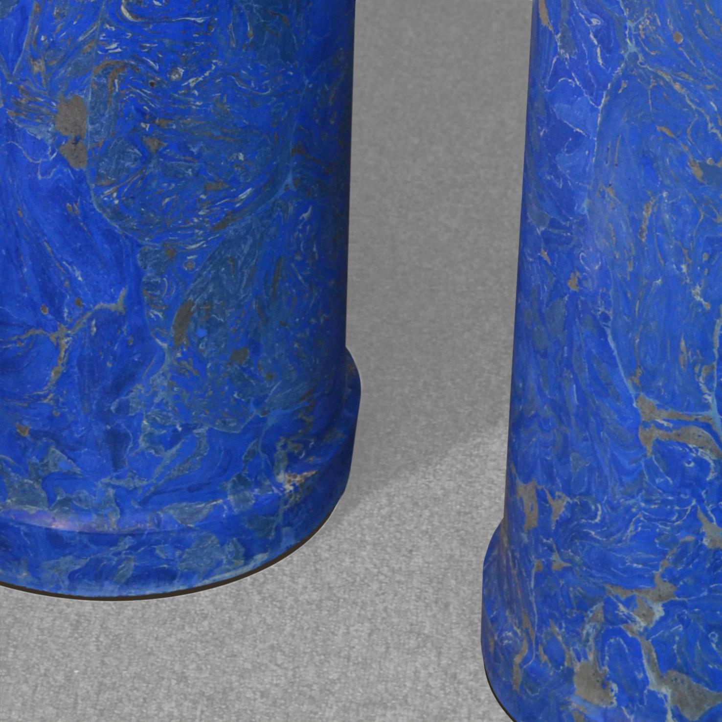 Italian Column Marbled Blue Scagliola Handmade in Italy For Sale