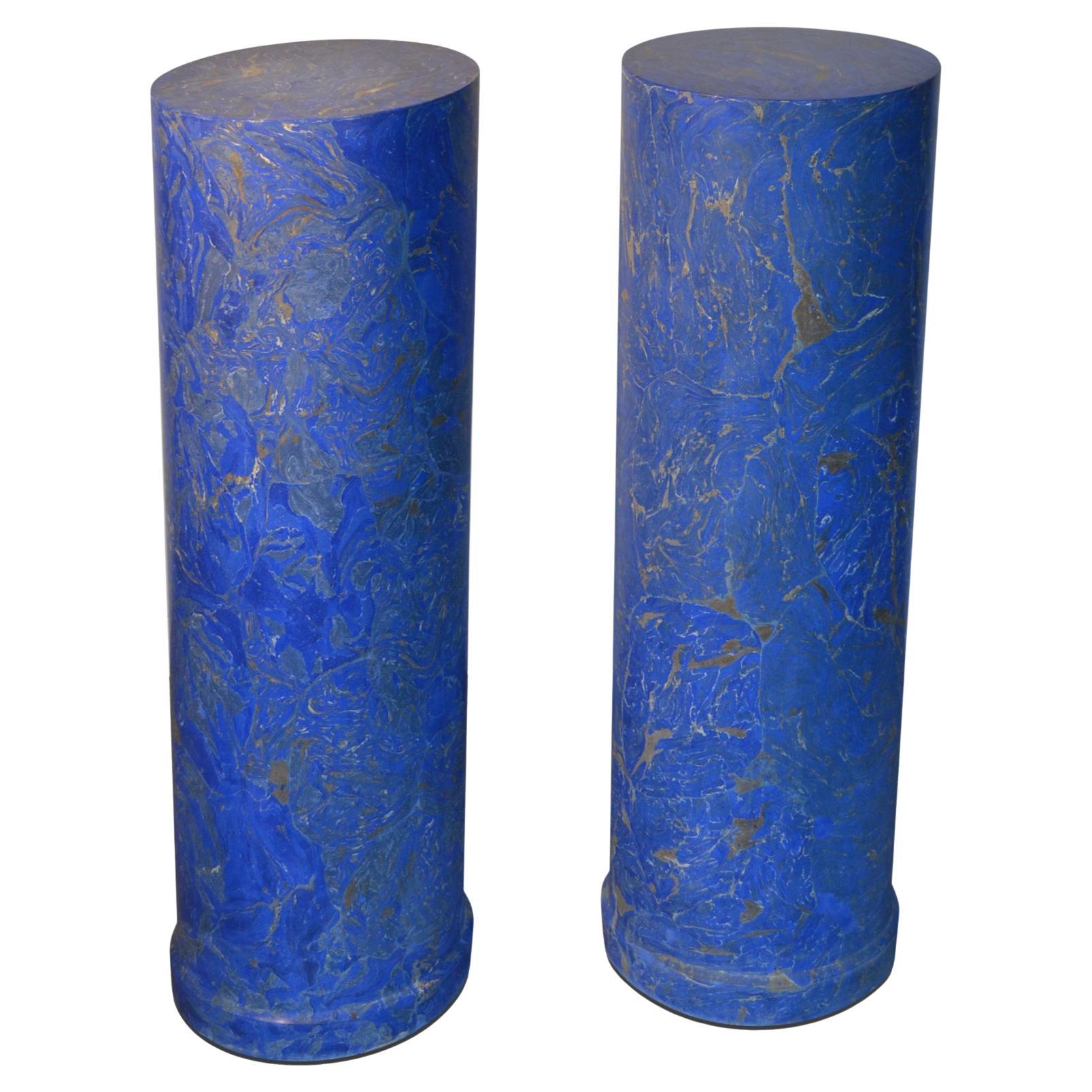 Column Marbled Blue Scagliola Handmade in Italy For Sale