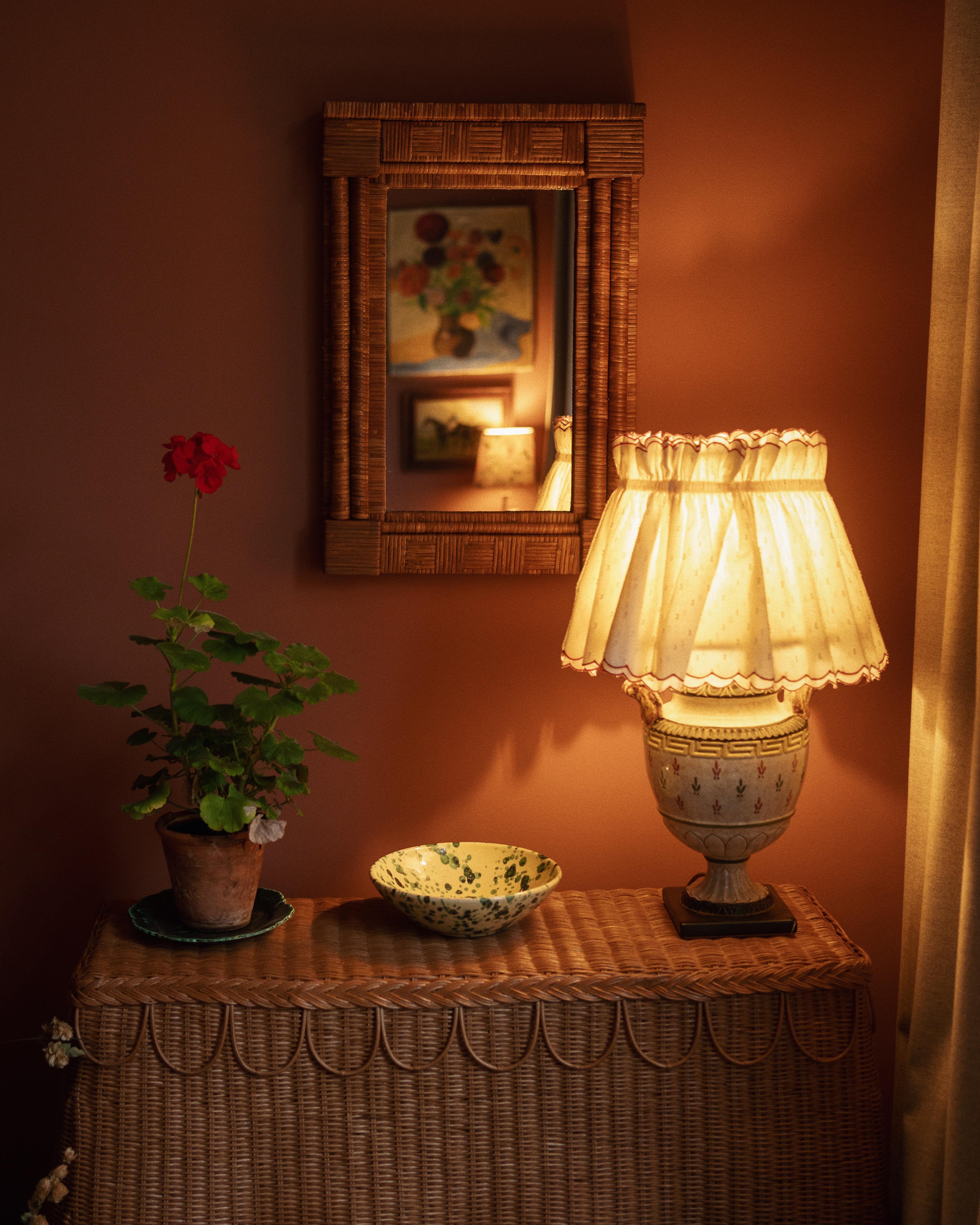 Asiatique Miroir colonne, rotin, élégant en vente