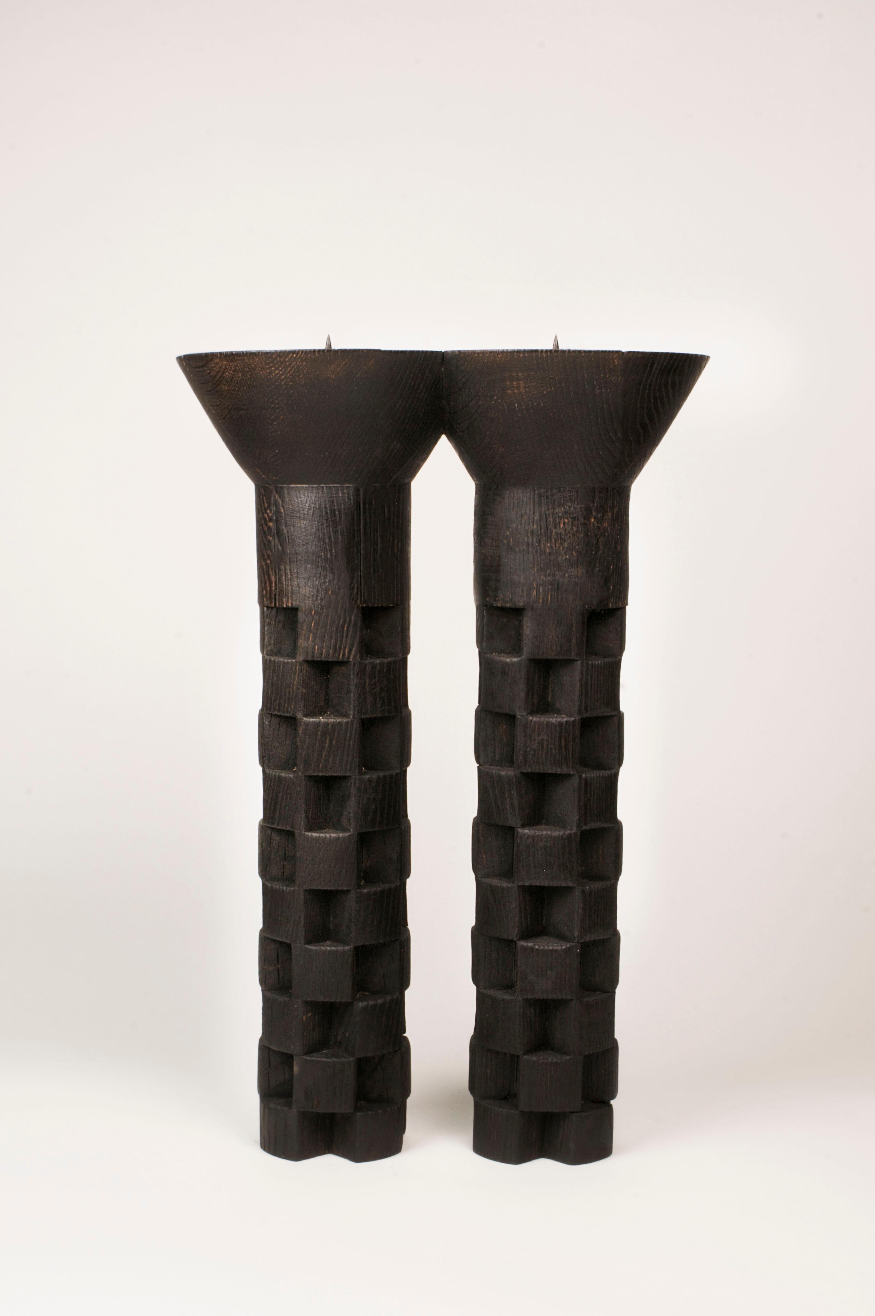 Modern Column, Oak Candleholder, Signed Arno Declercq